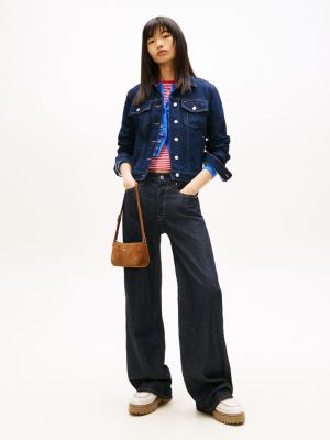 blue selvedge mid rise relaxed straight leg jeans for women tommy jeans