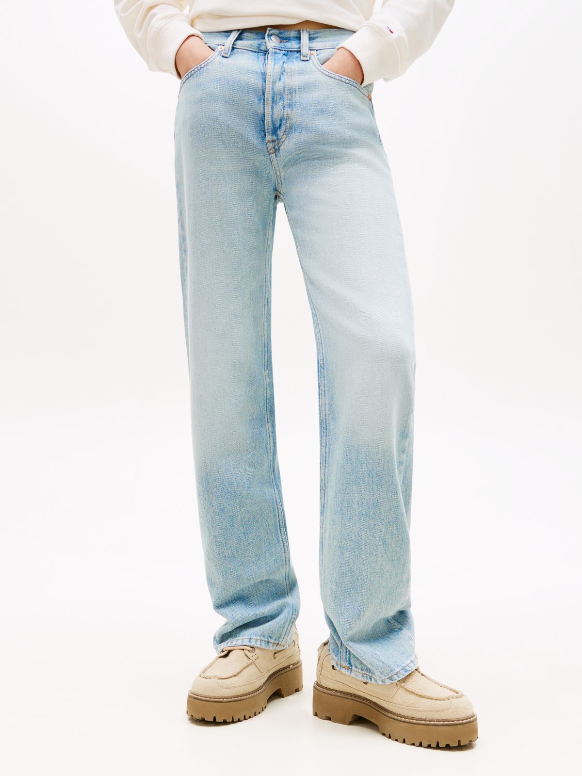Faded Mid Rise Straight Leg Jeans — Blue