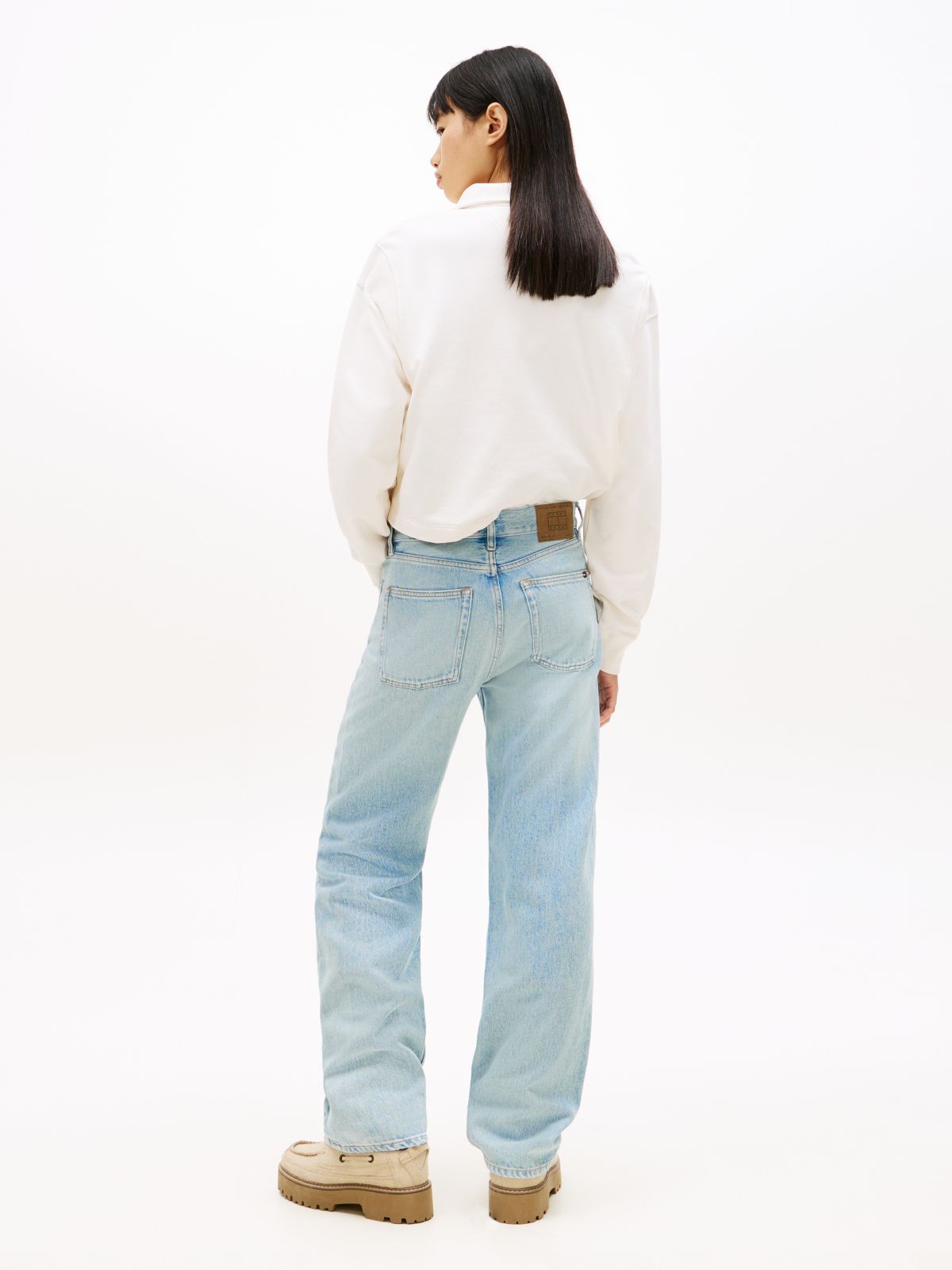 Faded Mid Rise Straight Leg Jeans — Blue