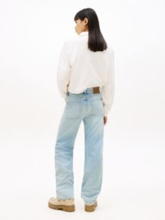 Faded Mid Rise Straight Leg Jeans — Blue 4