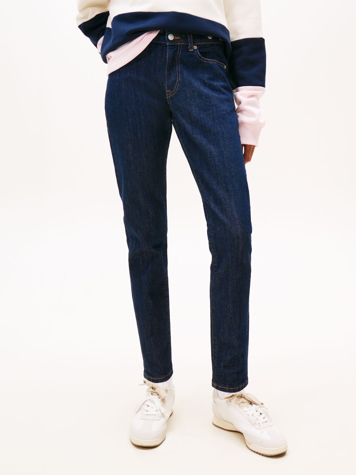 Lucy Mid Rise Slim Waist Tab Jeans — Blue
