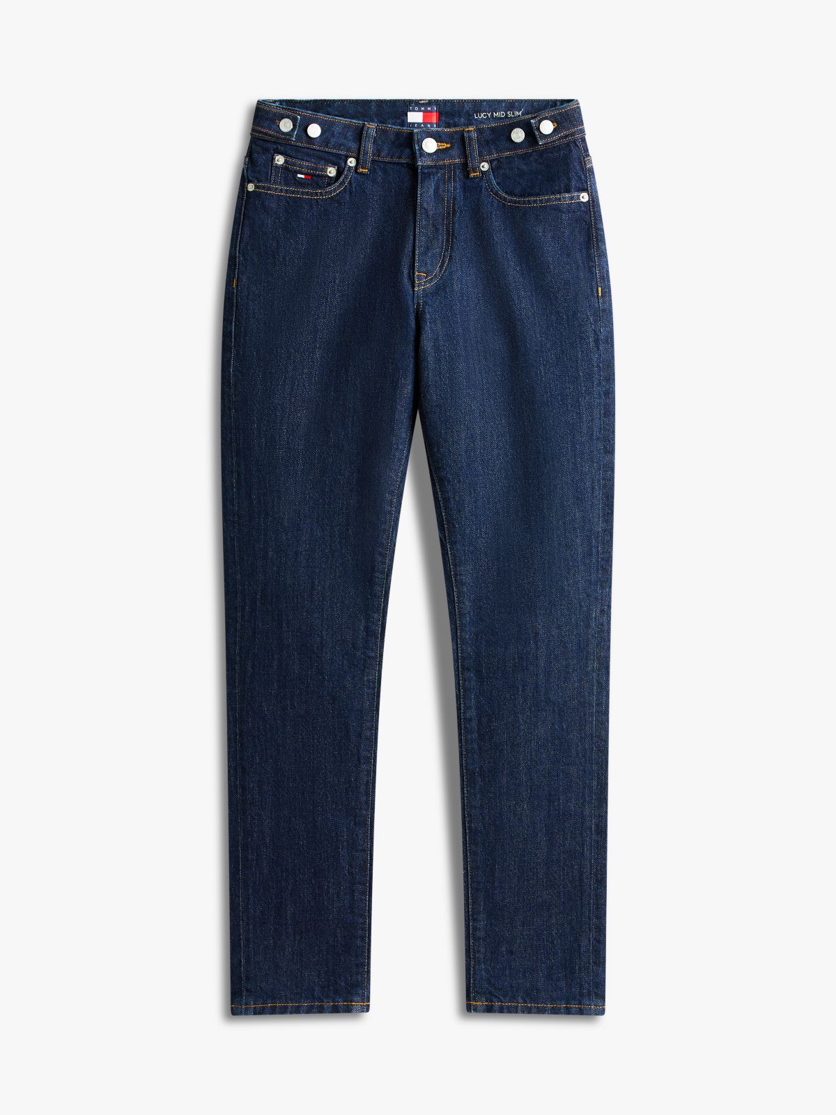 Lucy Mid Rise Slim Waist Tab Jeans — Blue