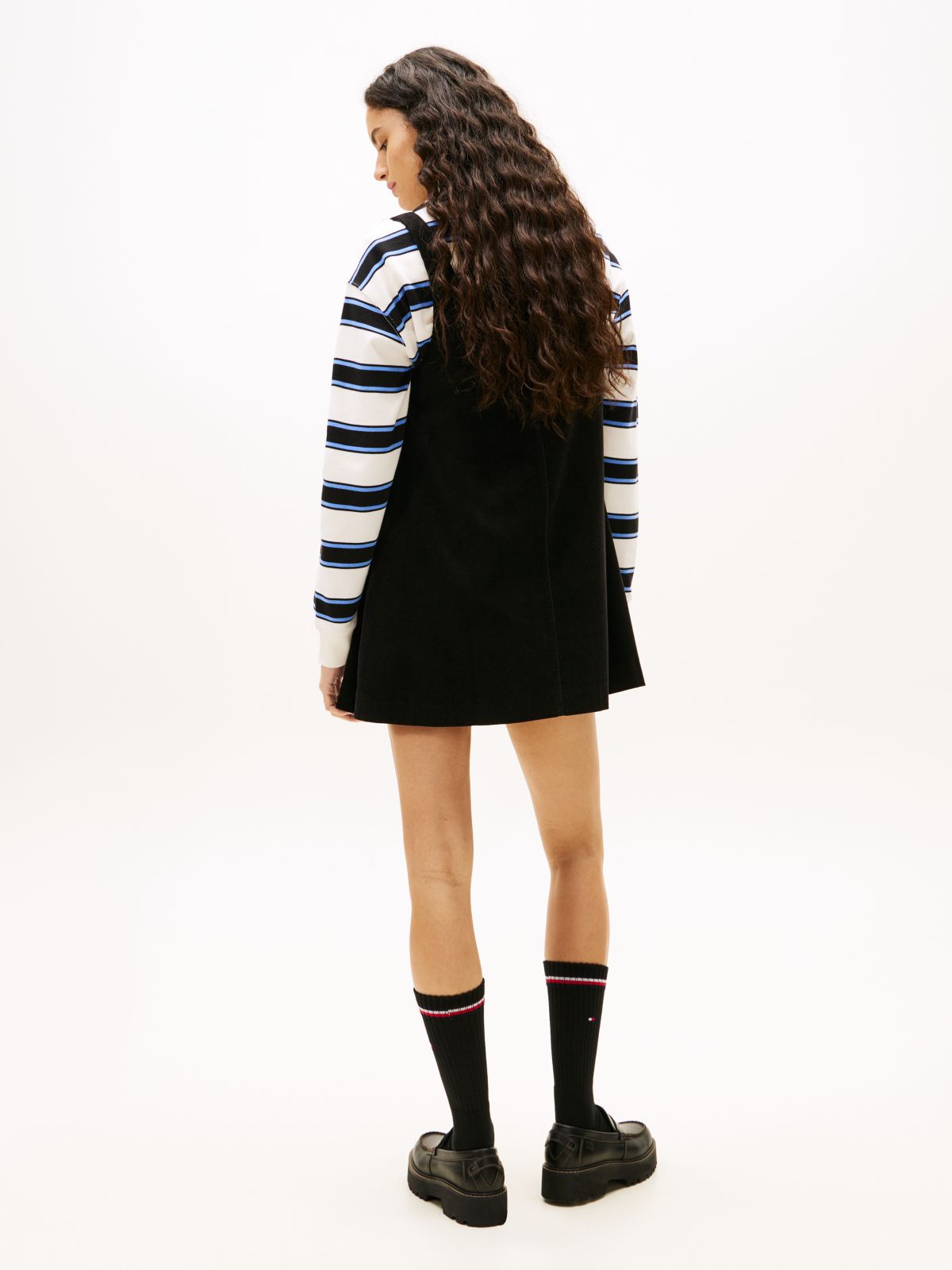 Corduroy Mini Pinafore Dress — Black