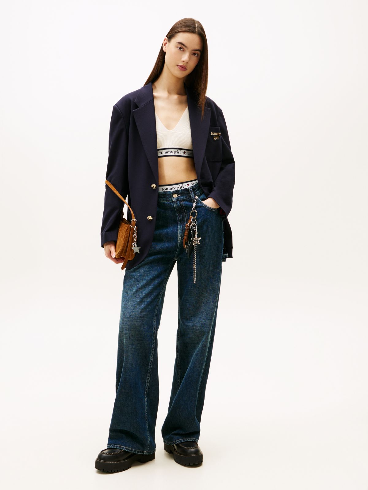 Tommy Girl Logo Oversized Fit Jersey Blazer — Blue