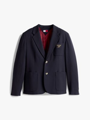 blazer tommy girl oversize in jersey con logo blu da donne tommy jeans