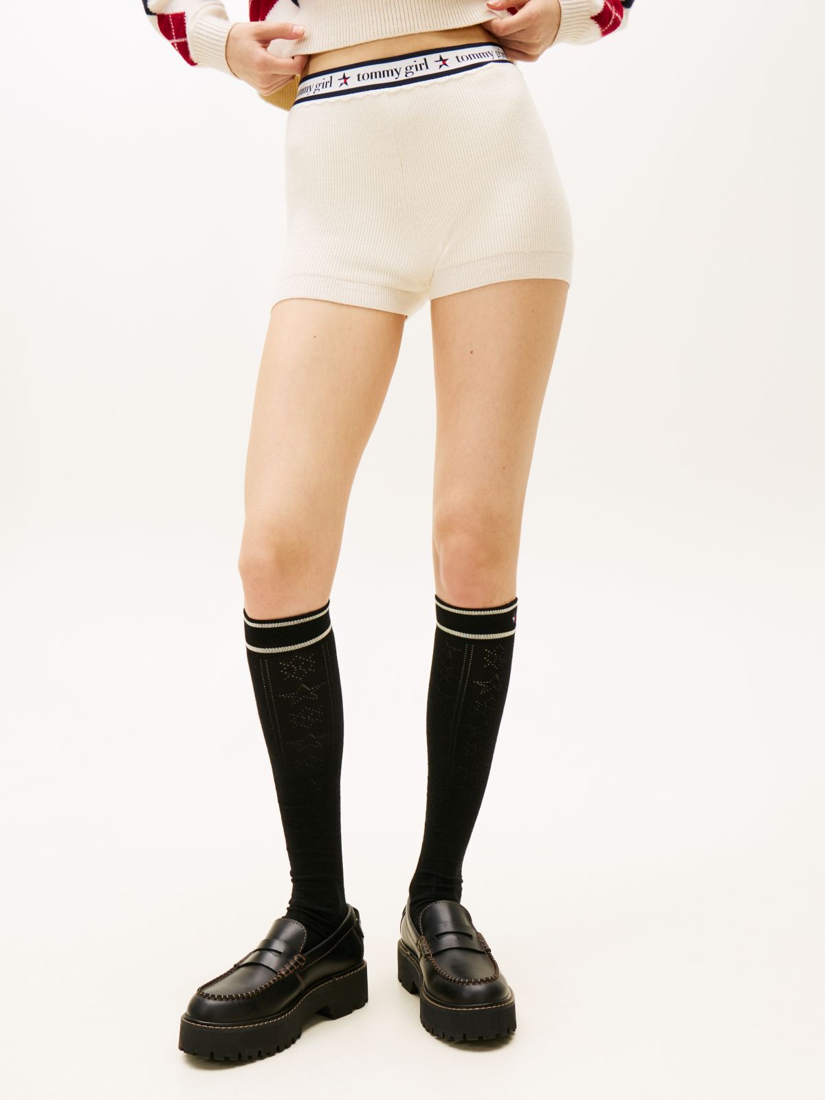Tommy Girl Pure Wool Logo Knit Shorts — White