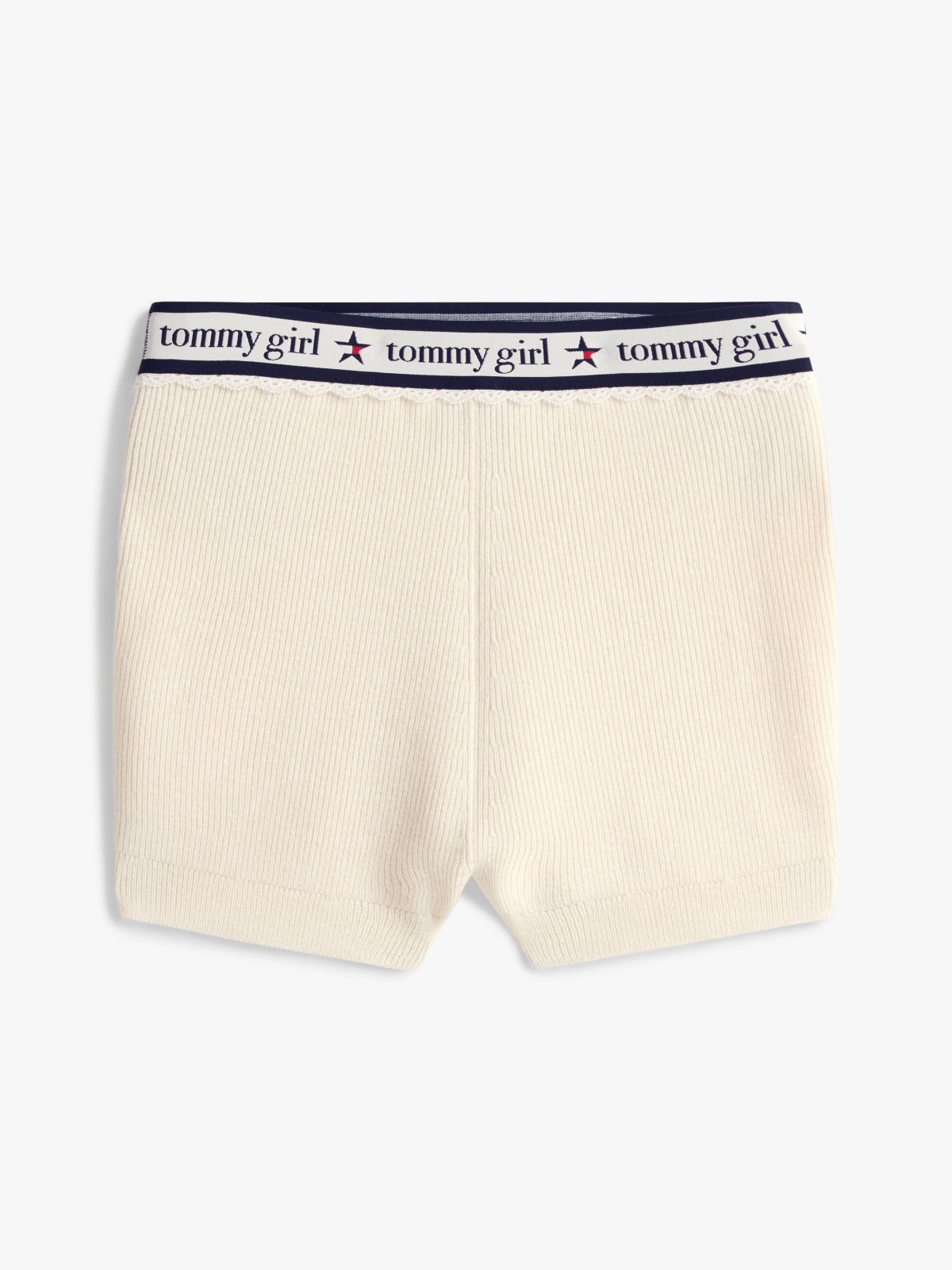 Tommy Girl Pure Wool Logo Knit Shorts — White