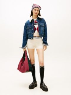 Tommy Girl Pure Wool Logo Knit Shorts — White 1