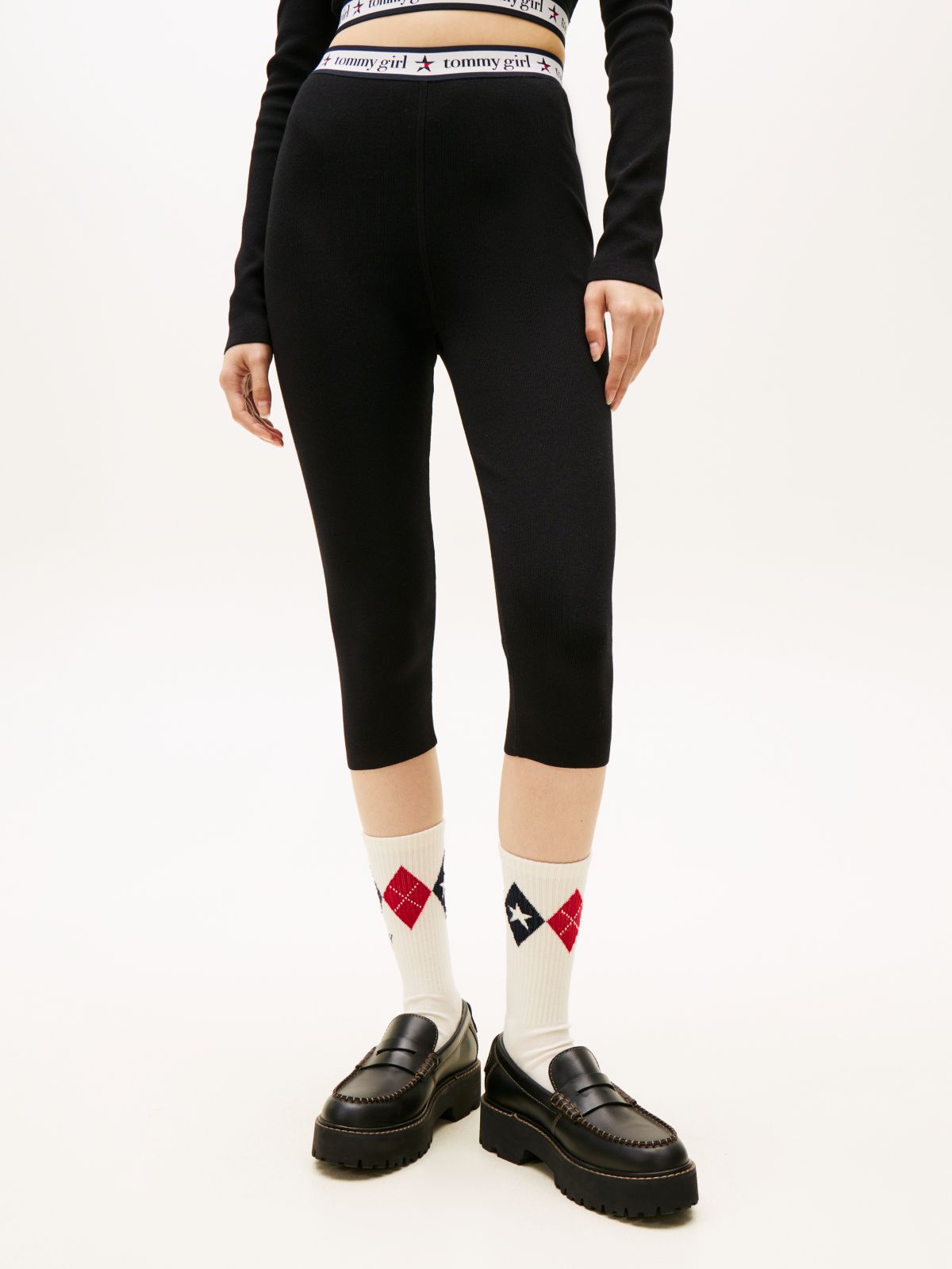 Tommy Girl Extra Slim Cropped Knit Trousers — Black