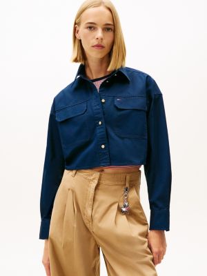 Oversized Fit Twill Cropped Utility Shirt