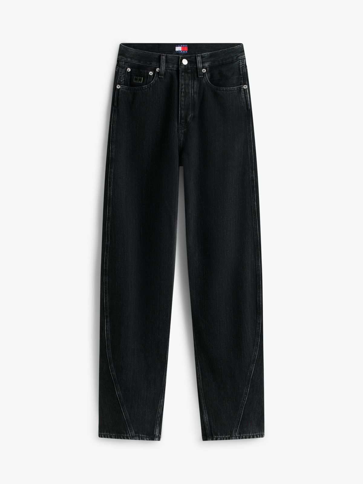 Mid Rise Barrel Leg Black Jeans — Black