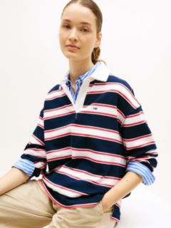 Stripe Relaxed Terry Rugby Shirt — Blue 2