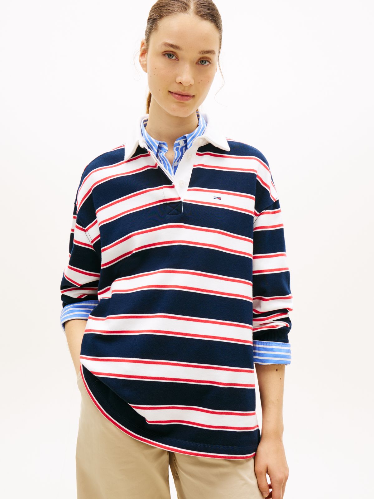 Stripe Relaxed Terry Rugby Shirt — Blue