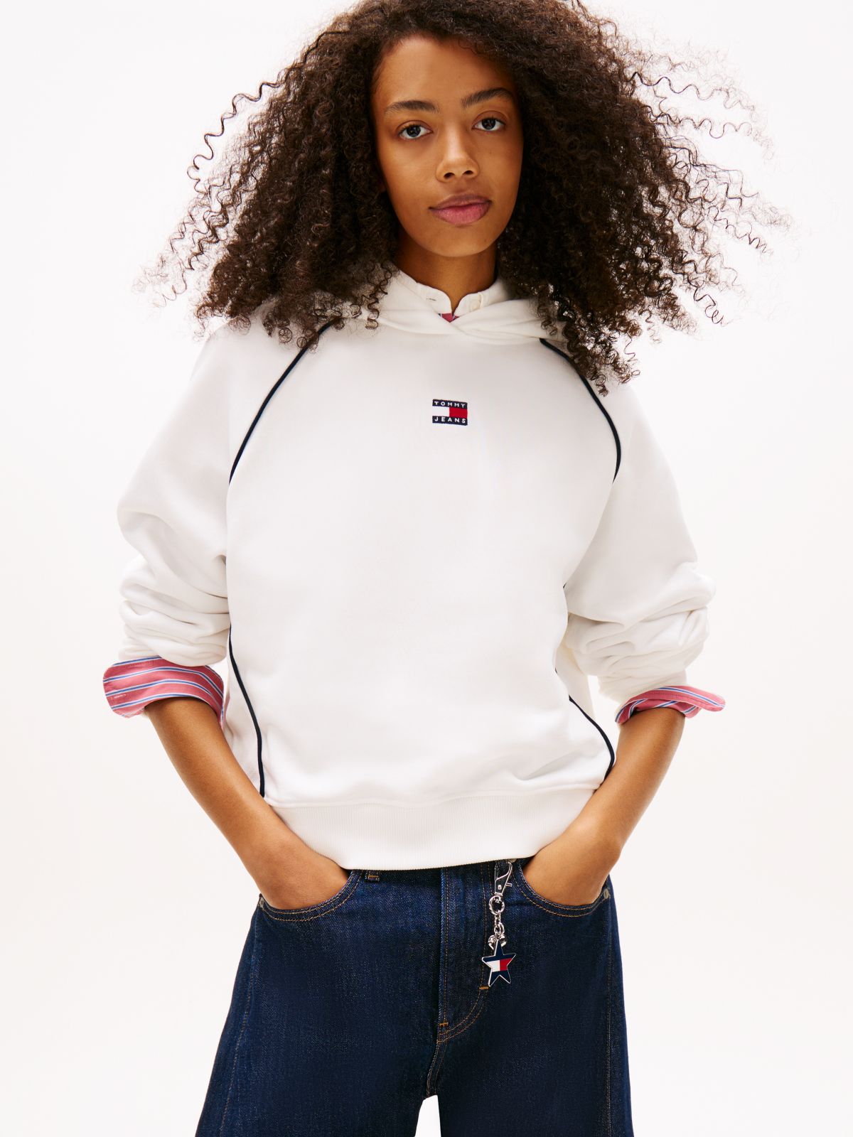 Tommy Badge Piping Relaxed Hoody — White