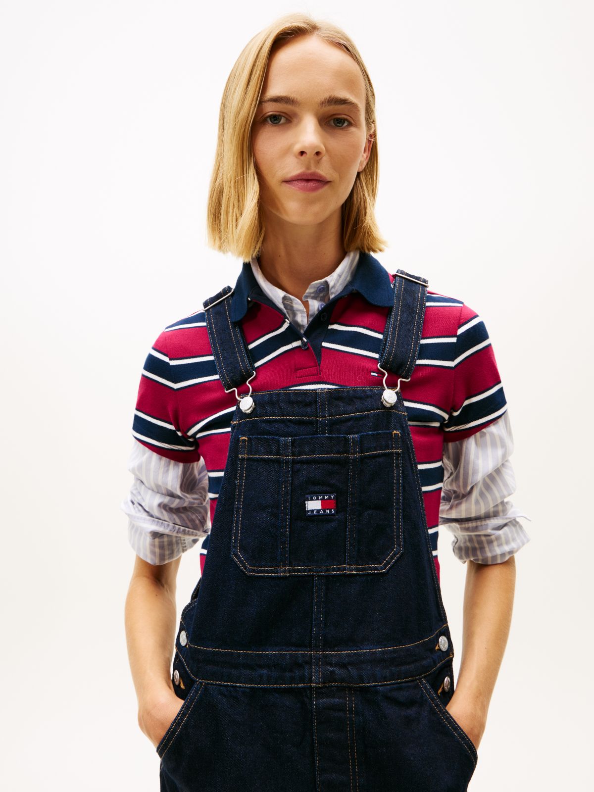 Denim Mini Dungaree Dress — Blue