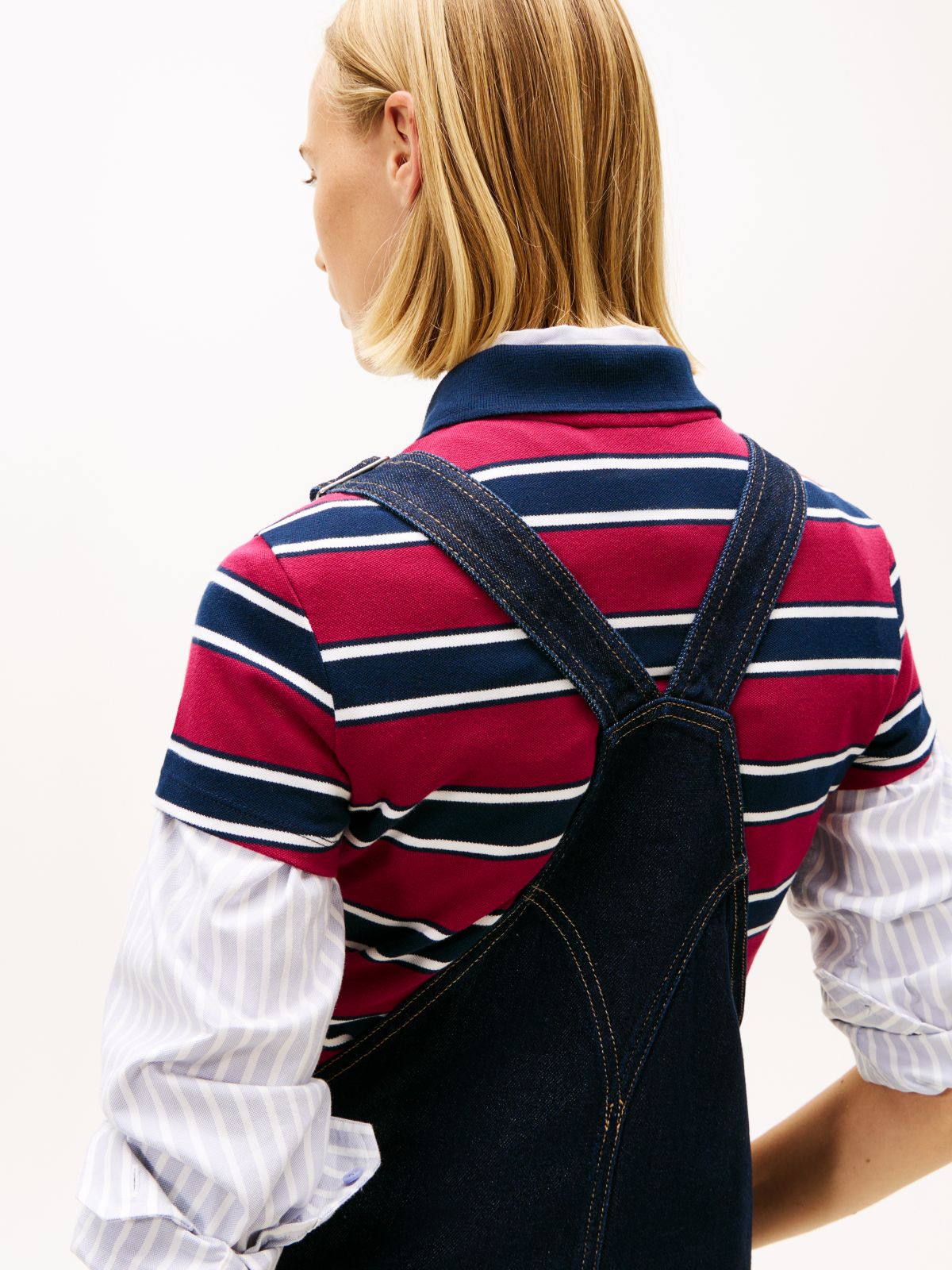 Denim Mini Dungaree Dress — Blue