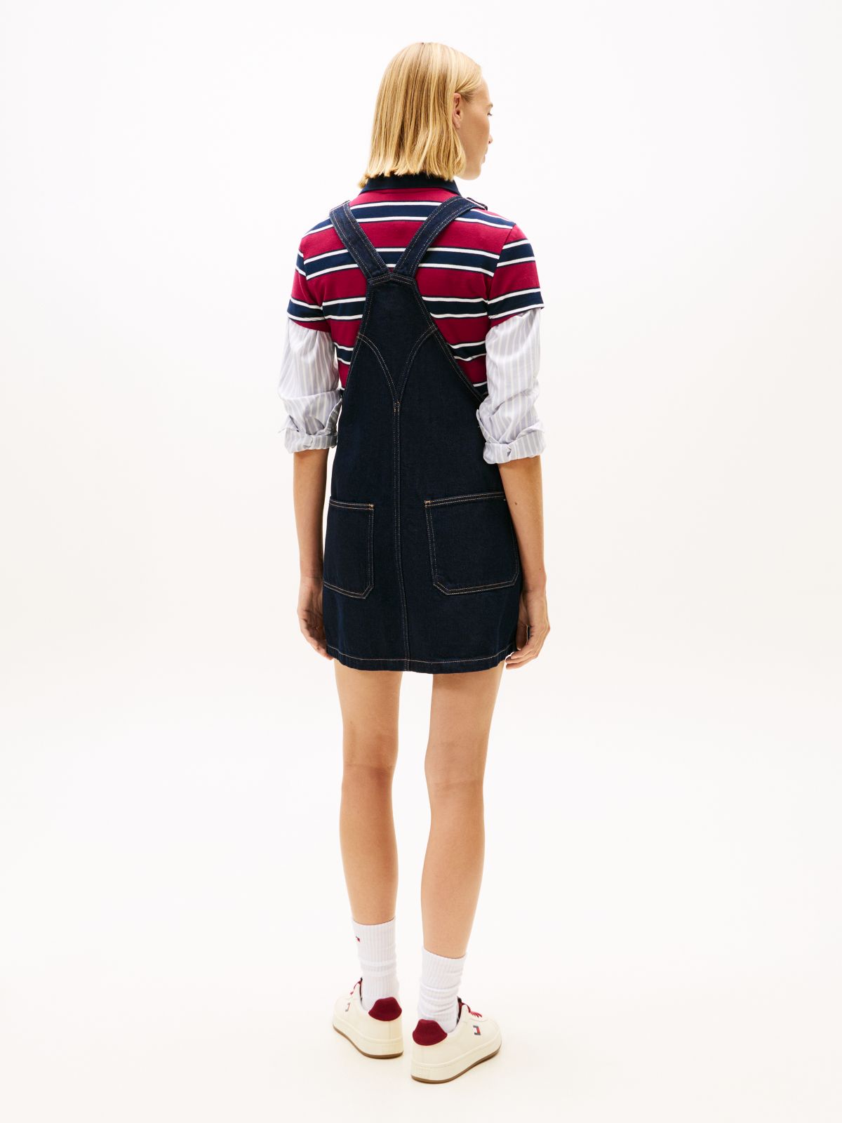 Denim Mini Dungaree Dress — Blue
