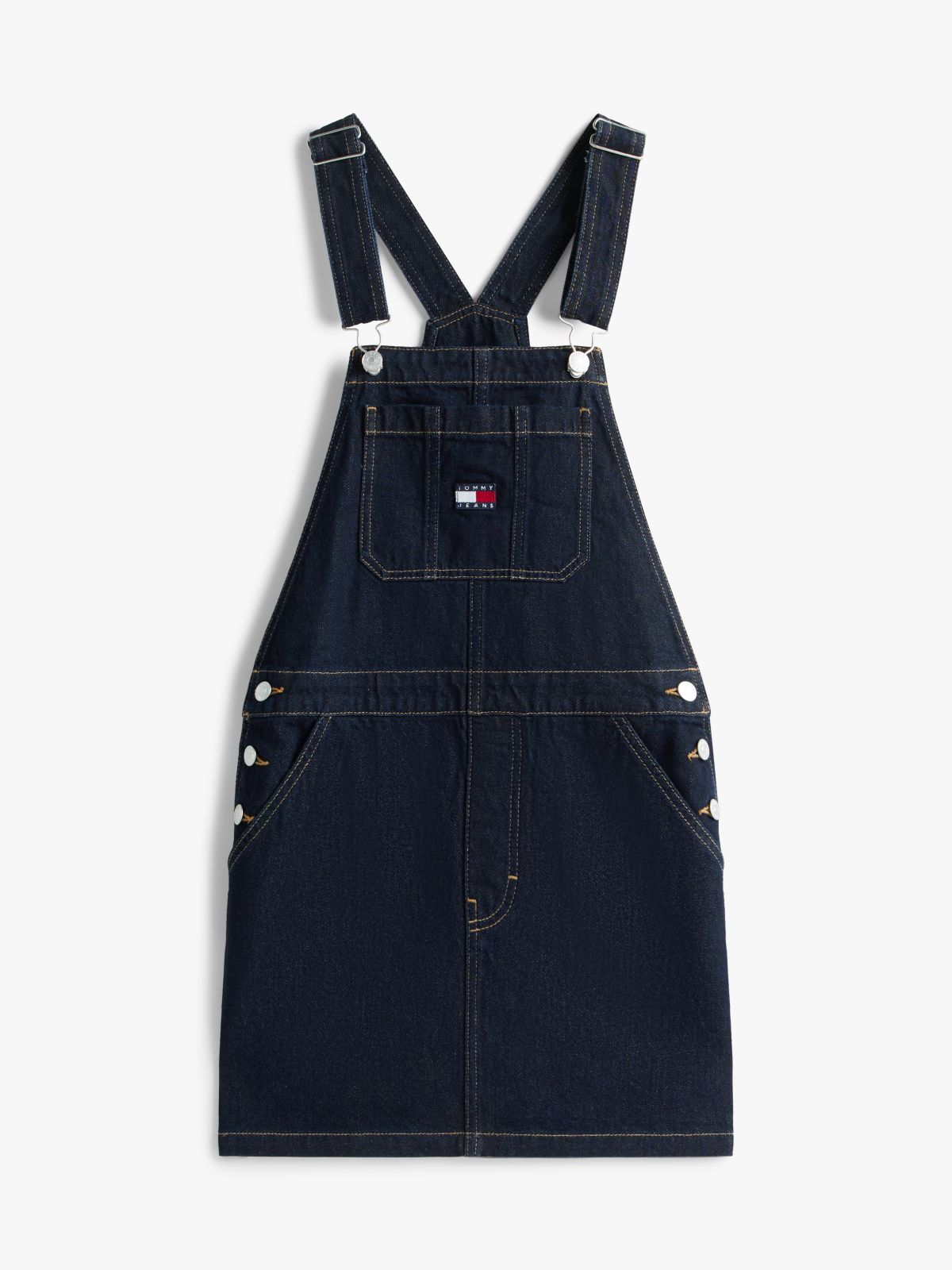 Denim Mini Dungaree Dress — Blue