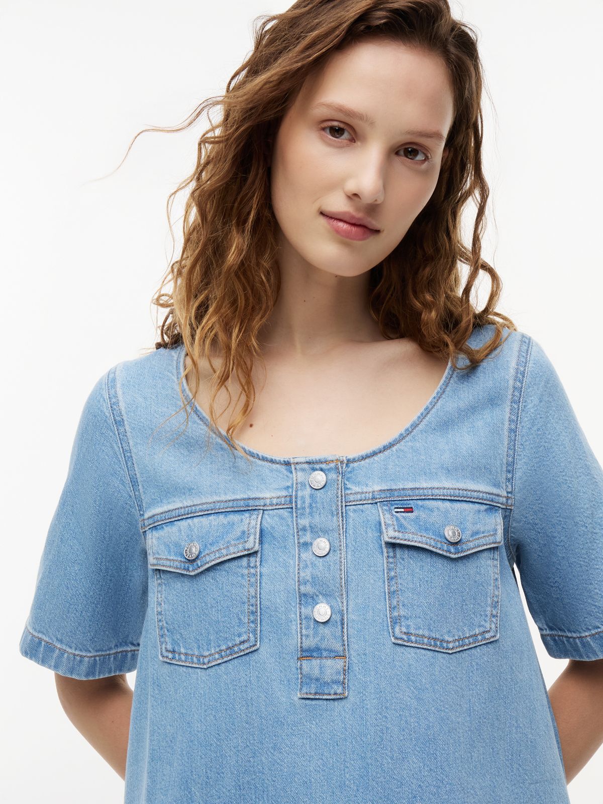 Denim A-Line Mini Dress — Blue