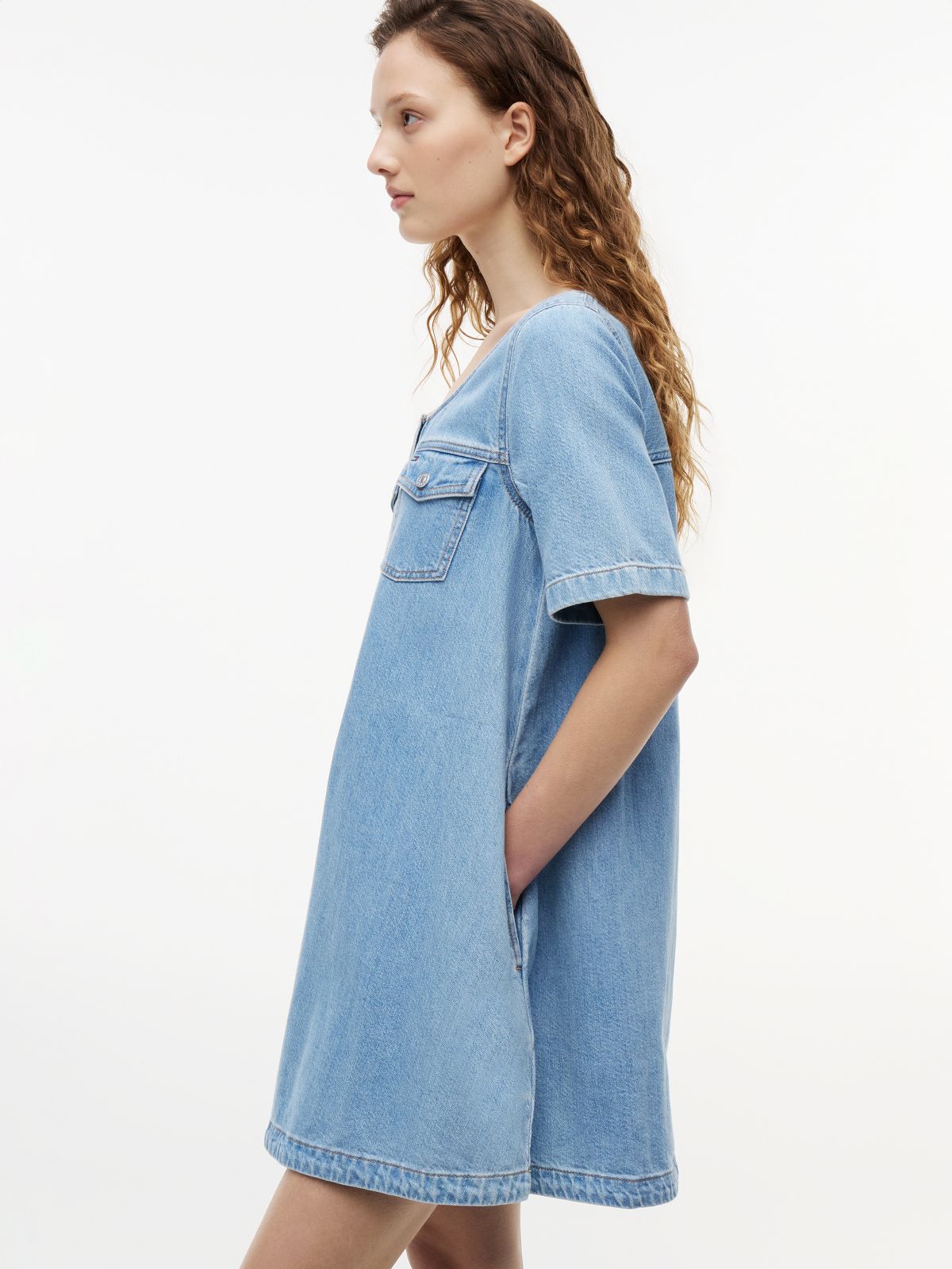 Denim A-Line Mini Dress — Blue