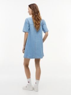 Denim A-Line Mini Dress — Blue 4