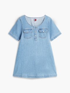 Denim A-Line Mini Dress — Blue 5
