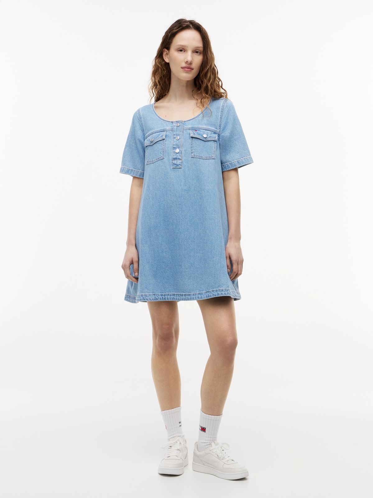 Denim A-Line Mini Dress — Blue