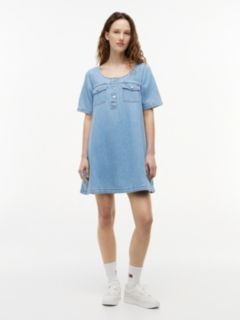 Denim A-Line Mini Dress — Blue 1