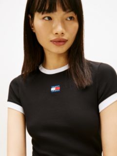 Tommy Badge Ribbed Slim T-Shirt — Black 2