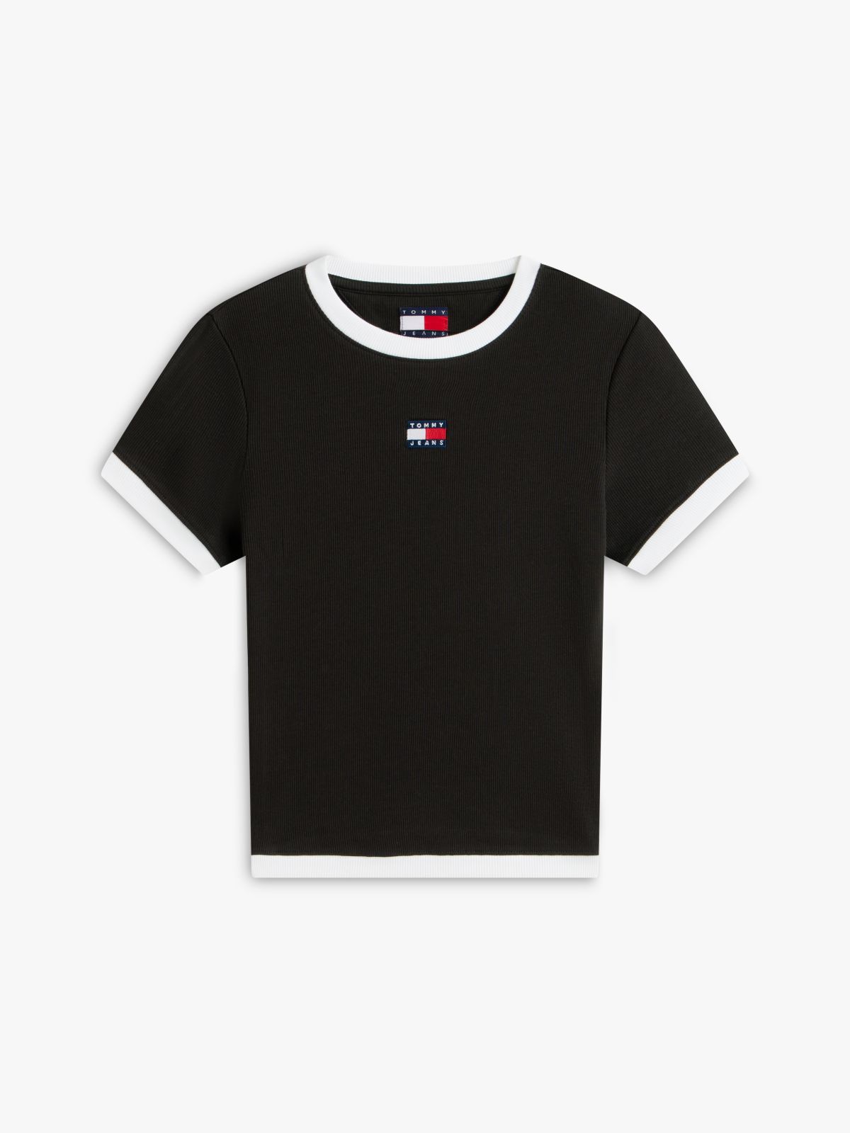Tommy Badge Ribbed Slim T-Shirt — Black