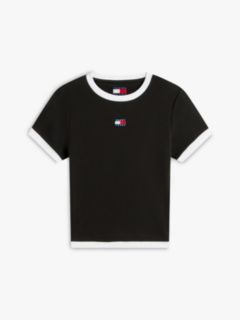 Tommy Badge Ribbed Slim T-Shirt — Black 5