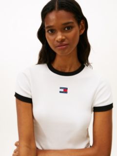 Tommy Badge Ribbed Slim T-Shirt — White 2