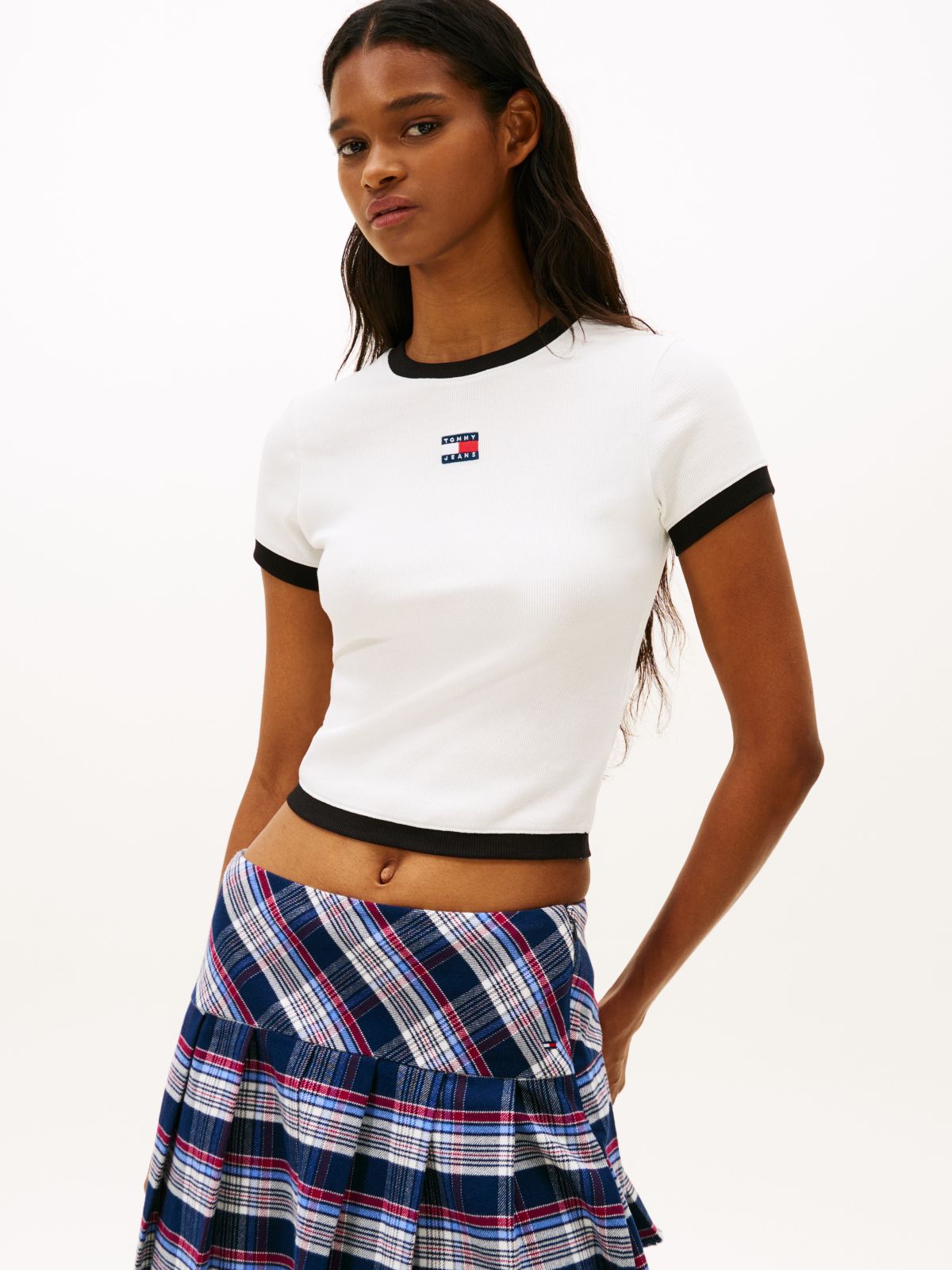 Tommy Badge Ribbed Slim T-Shirt — White