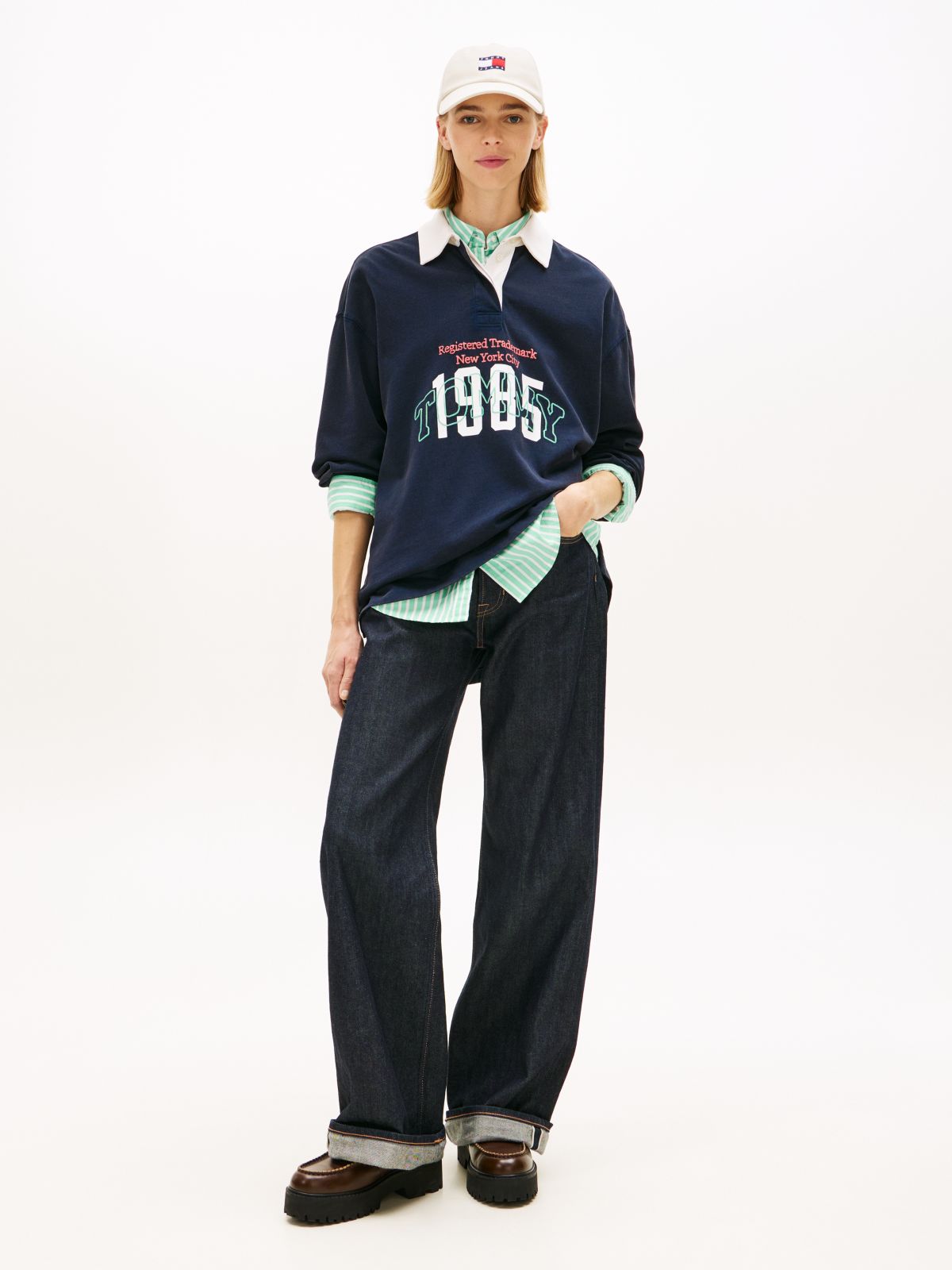 Logo Embroidery Jersey Oversized Rugby Shirt — Blue