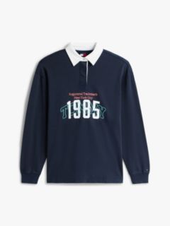 Logo Embroidery Jersey Oversized Rugby Shirt — Blue 5