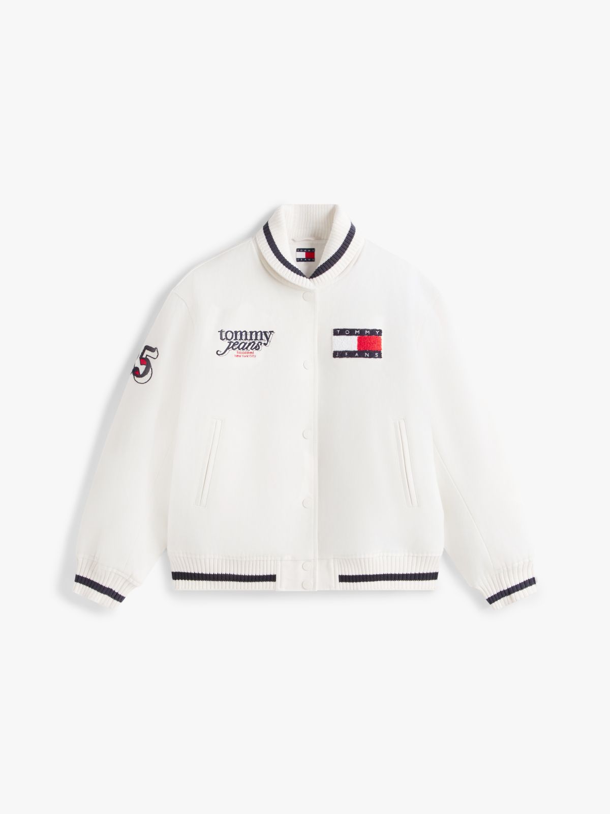 Canvas Back Logo Oversized Varsity Jacket — White