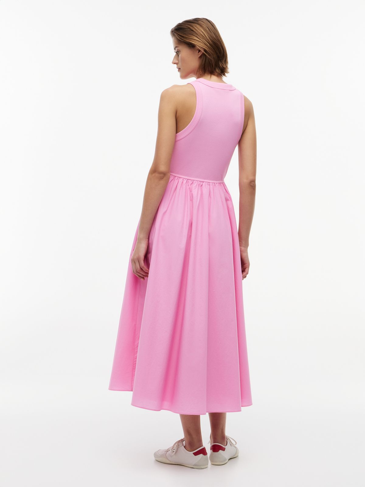Slim Sleeveless Poplin Maxi Dress — Pink