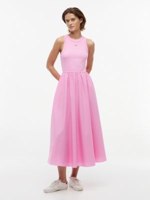 pink slim sleeveless poplin maxi dress for women tommy jeans