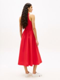Slim Sleeveless Poplin Maxi Dress — Red 4