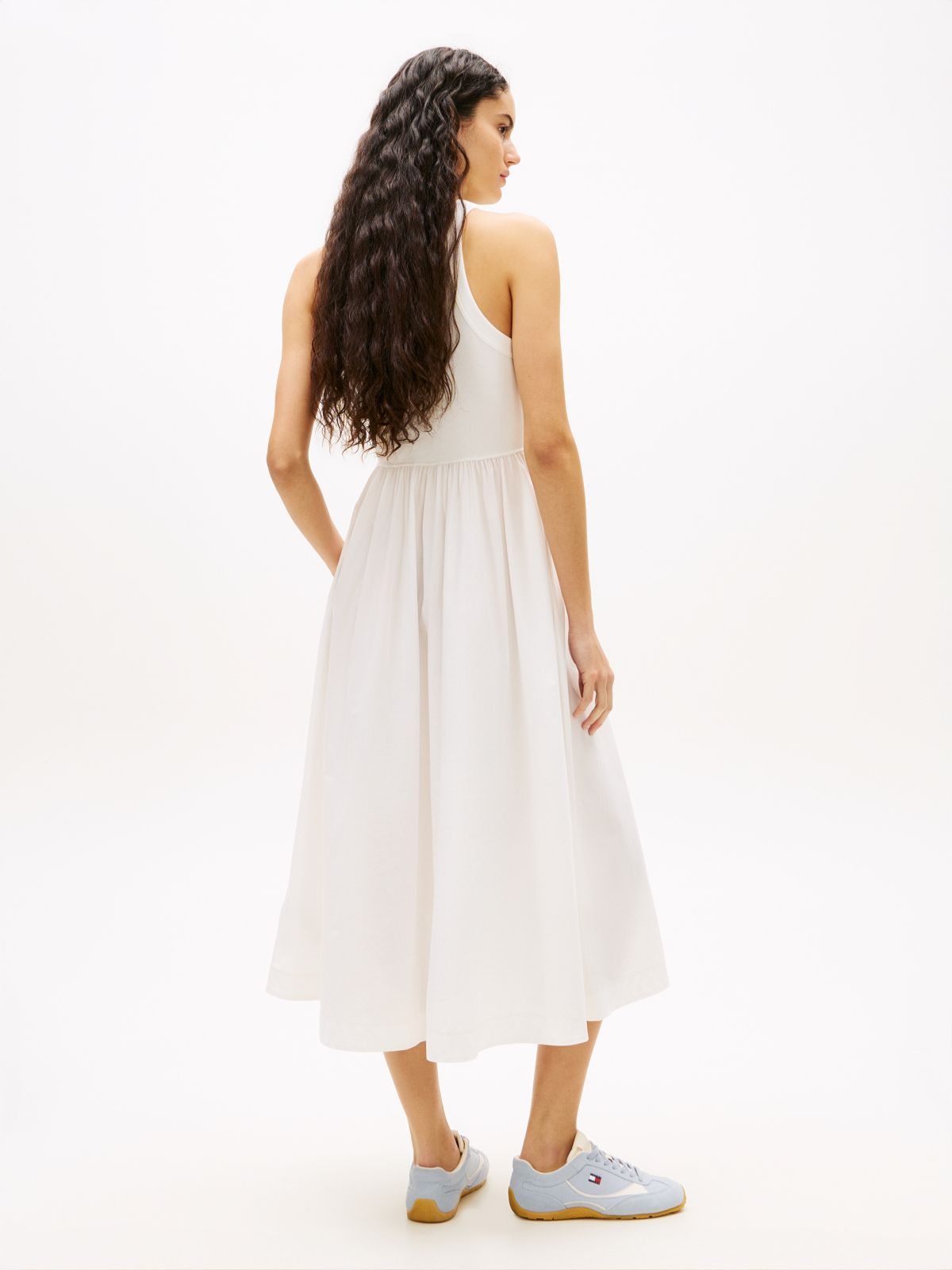 Slim Sleeveless Poplin Maxi Dress — White