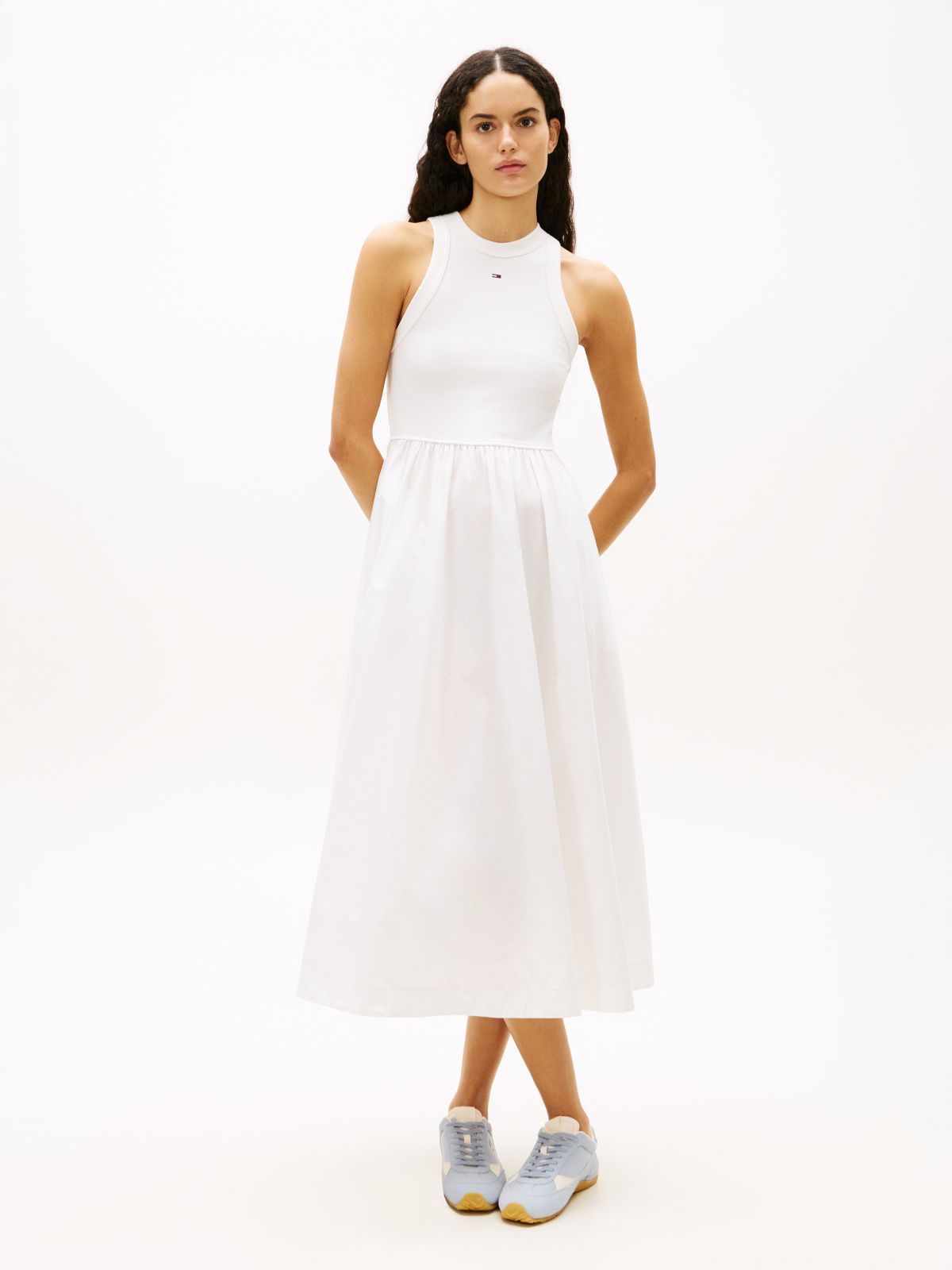 Slim Sleeveless Poplin Maxi Dress — White