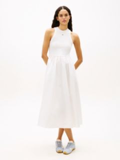 Slim Sleeveless Poplin Maxi Dress — White 1