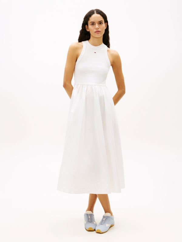 Slim Sleeveless Poplin Maxi Dress — White