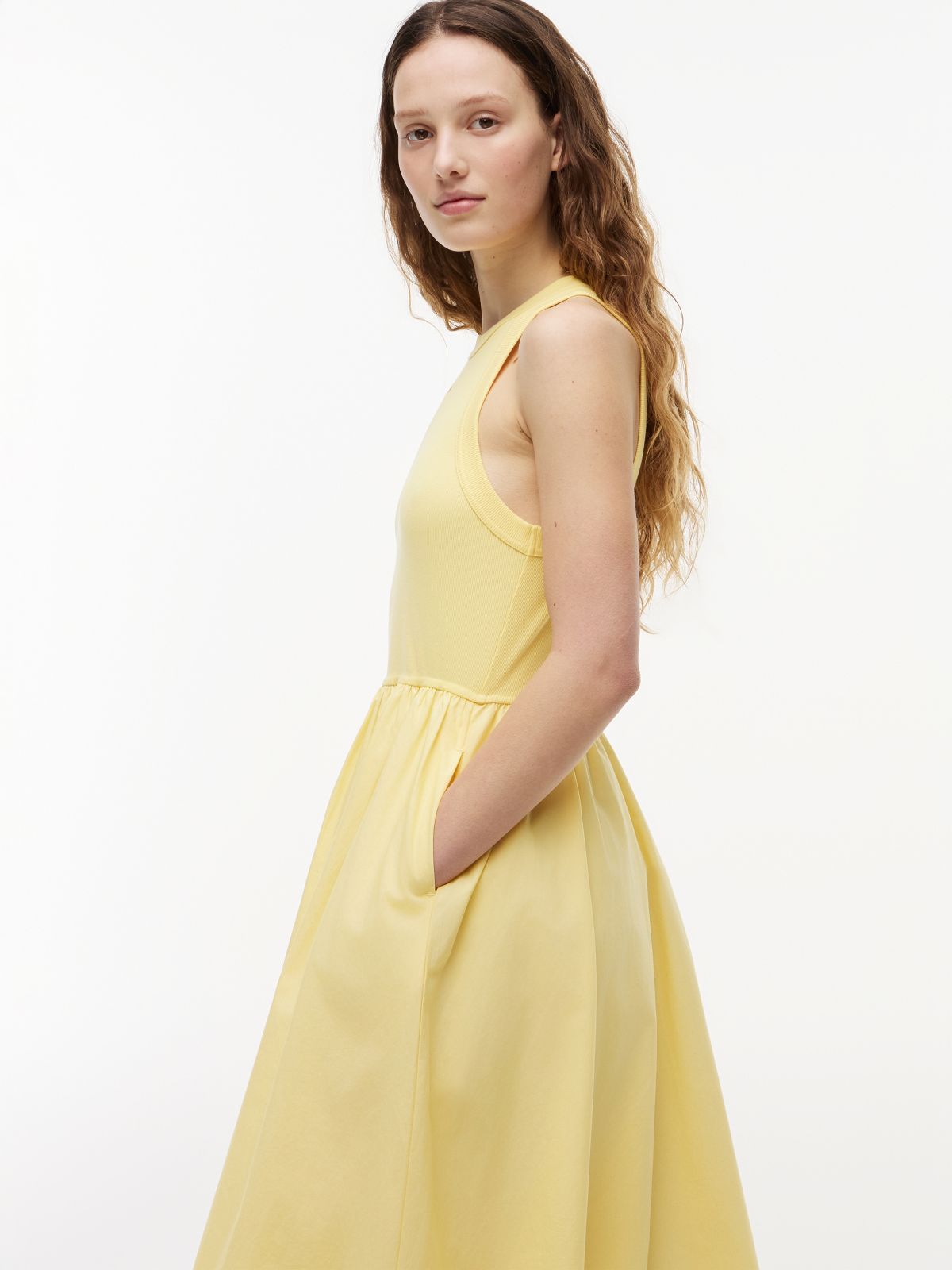 Slim Sleeveless Poplin Maxi Dress — Yellow