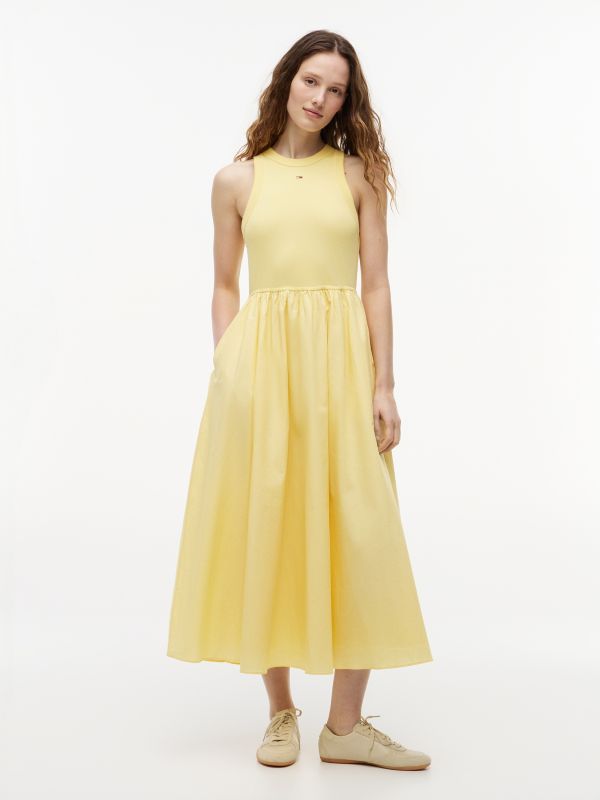 Slim Sleeveless Poplin Maxi Dress — Yellow