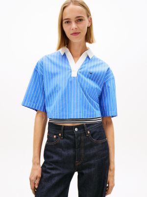 blue relaxed fit popover short sleeve shirt for women tommy jeans