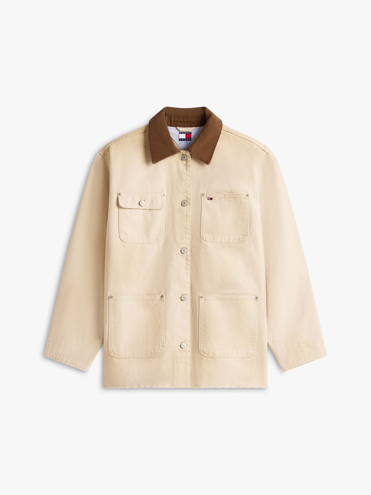Distressed Canvas Oversized Chore Jacket — Beige
