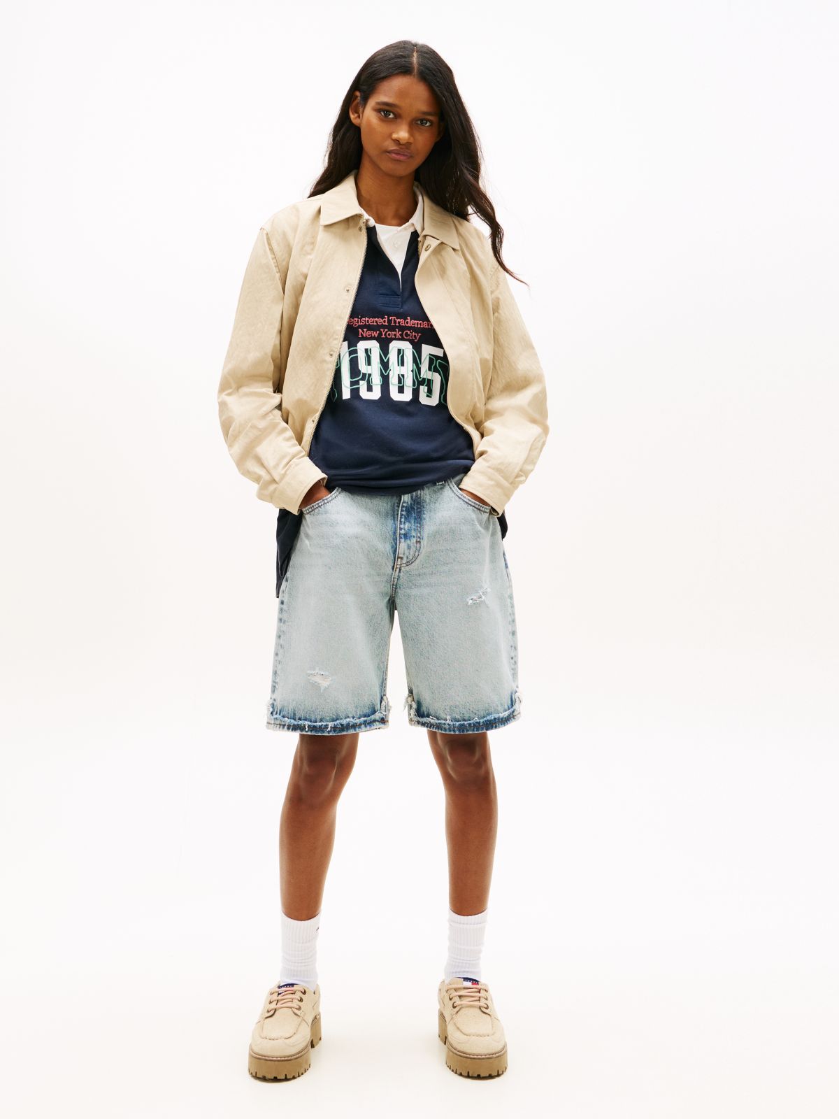 Tommy Badge Water Repellent Coach Jacket — Beige