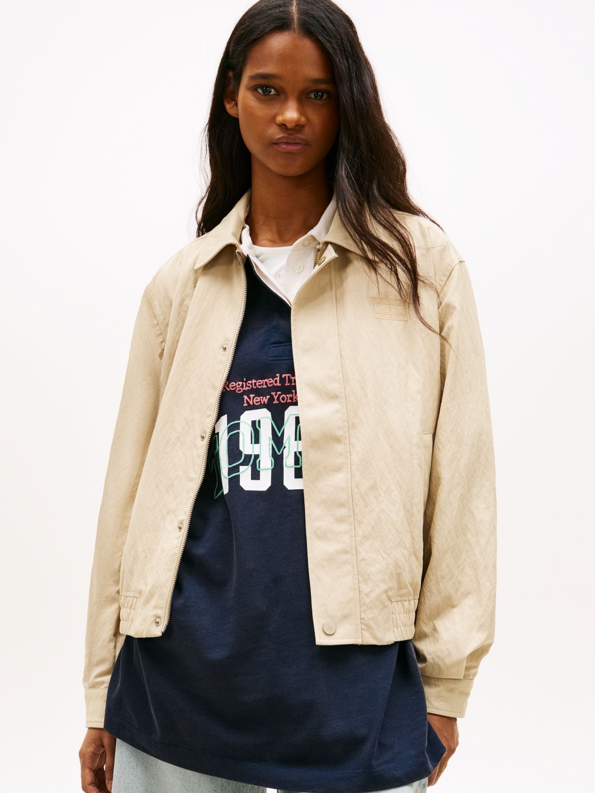 Tommy Badge Water Repellent Coach Jacket — Beige
