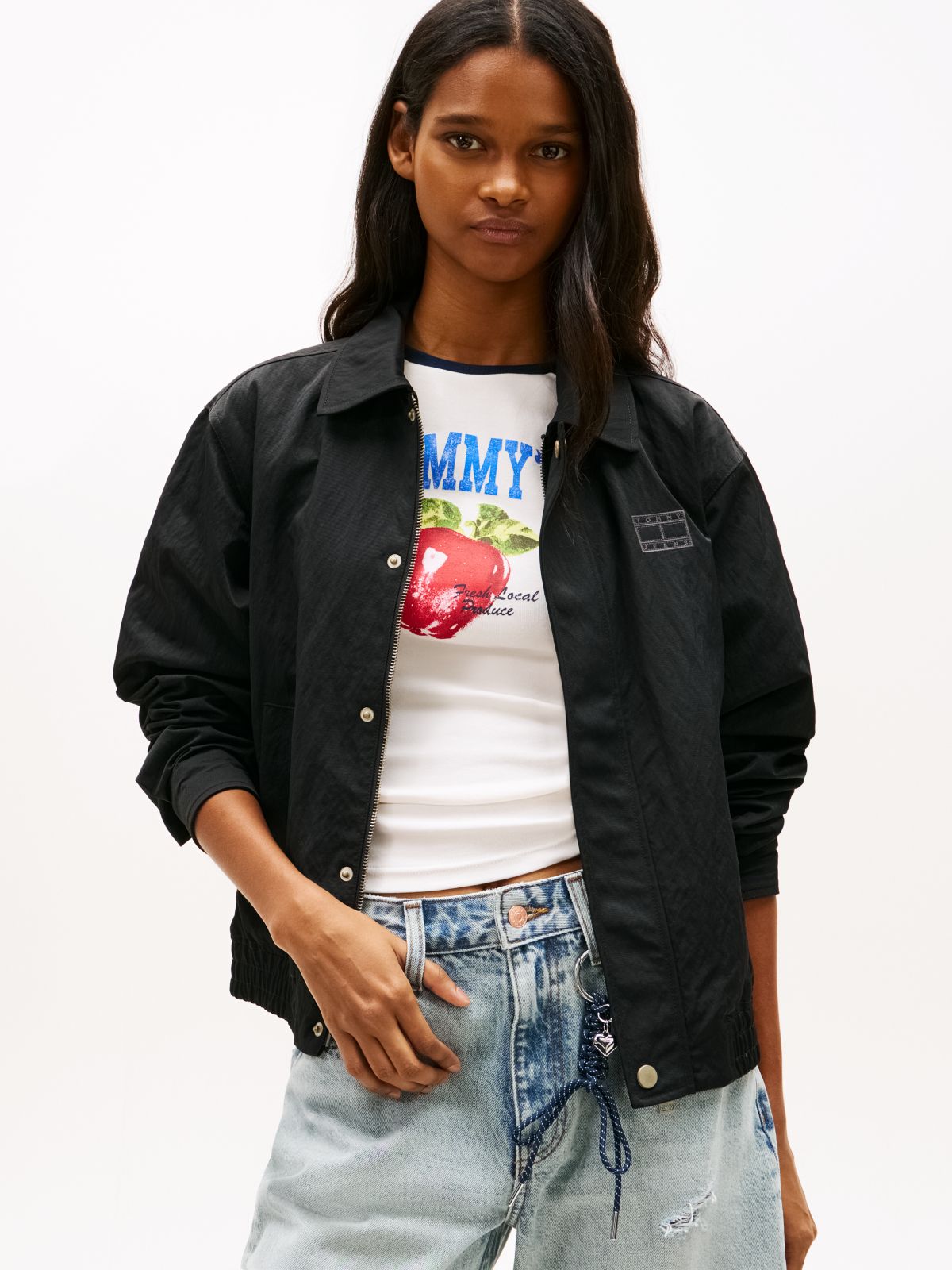 Tommy Badge Water Repellent Coach Jacket — Black